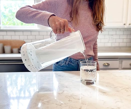 LifeStraw Home — Water Filter Pitcher, 7-Cup, White, Glass with Silicone Base, BPA Free Designed for Everyday Protection Against Bacteria, Parasites, Microplastics, Lead, Mercury