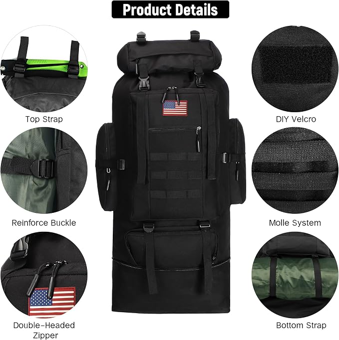 JUMAHE 100L Hiking Backpack for Men - Rucksack Molle Military Tactical Waterproof Lightweight Camping Backpack 3 Day Assault Pack for Travel, Climbing, Backpacking