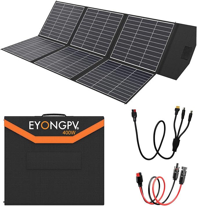 EYONGPV 400W Portable Solar Panel, 26% HPBC Cells, Foldable Solar Charger, 15ft (4.5m) Cable, 30A Anderson Output, IP65 Waterproof for RV Camping, for EcoFlow, Anker, Jackery, Bluetti Power Station