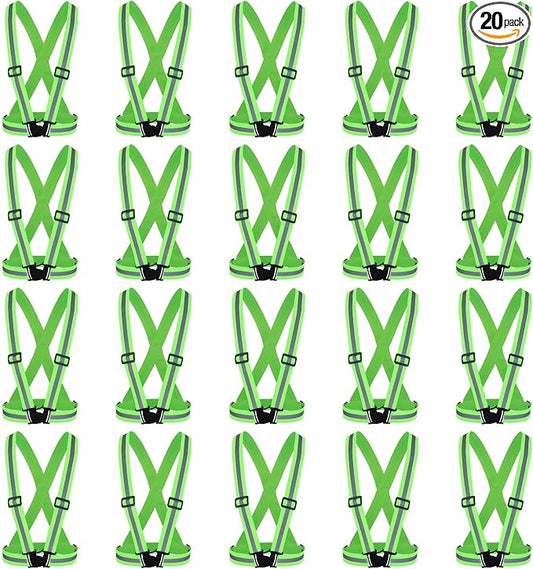 Hercicy 20 Pcs Green Reflective Vest High Visibility Safety Vest Adjustable Straps for Construction Work Running Adults (Green)
