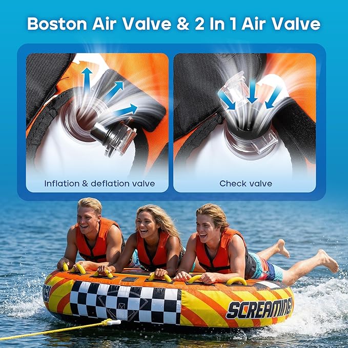 K-Musculo Towable Tubes for Boating - 2-3 Person Boat Tubes & Towables, EVA Foam Pads, Drainage, Super Safe Handle, Quick Connector