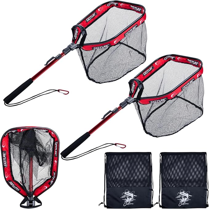 Goture Floating Fishing Net with Assist Handle, Aluminum Alloy Fixed or Telescoping Pole Handle, PVC Coated Nylon Mesh, Foldable Fish Landing Net, Carry Bag for Kayak, Fly, Bass, Trout Fishing
