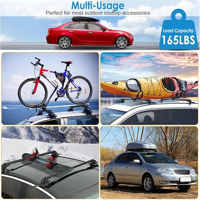 KOCASO Universal Roof Rack Cross Bars, 43" Aluminum Lockable Car Top Crossbars with Anti-Theft Lock, Adjustable Window Frame for 42.9-44.9inch Bare Roof Kayak Bike Cargo Luggage Rooftop, 165LBS Load