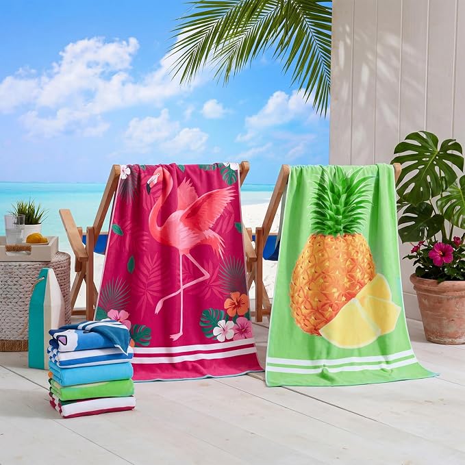 Mindsoft 6 Pcs 30"x 60" Beach Towel Yoga Towel Quick Dry Soft Microfiber Sand Free Oversized Lightweight Cute Beach Towels Bulk for Bath Camping Travel Pool Party Teacher Appreciation Gift