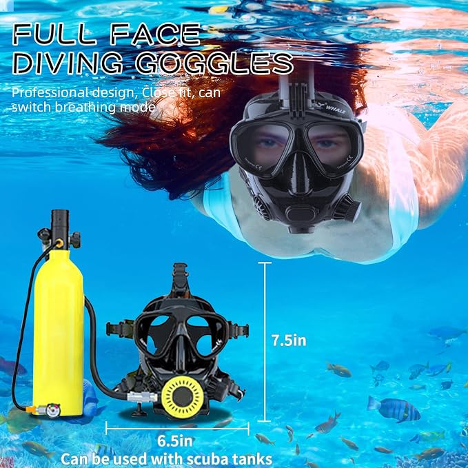 Adult Diving Mask Full Face Snorkelling Mask with Camera Mount Matching Oxygen Tank Connector Suitable for All Kinds of Diving Sports