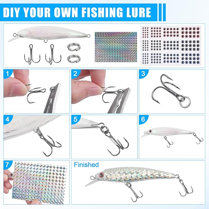 Unpainted Fishing Lures DIY Minnow Kit - 280/363pcs Blank Hard Crankbait Set Pliers Scissors,Treble Hooks,Split Rings,Stickers,3D Eyes for Making Lures DIY Fishing Tackle Kit