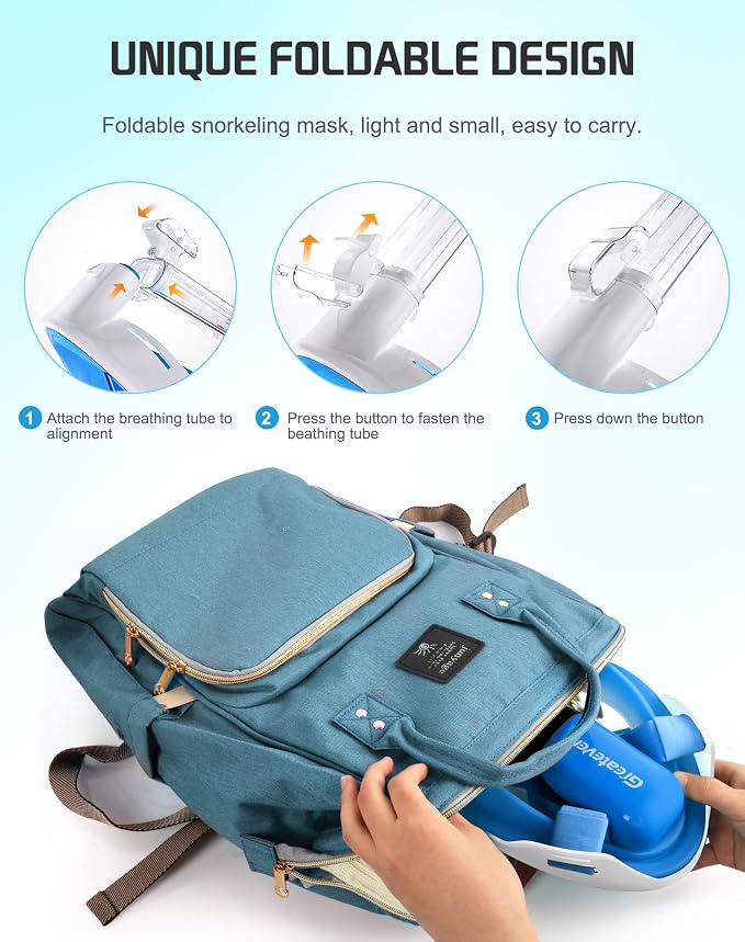Greatever Full Face Snorkel Mask, Snorkeling Gear for Adults with Latest Dry Top Breathing System and Detachable Camera Mount, Foldable Snorkel Set for Family Snorkeling Trips, Anti-Fog & Anti-Leak