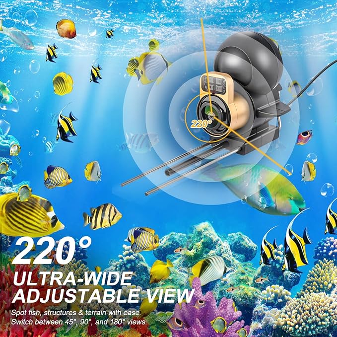 Fishing Camera 5" IPS 1080P 220° Angle 50ft Cable for Ice Lake Boat Kayak | 220° Ultra-Wide Lens, IR Night Vision, 6000mAh Battery, IP68 Waterproof, for Ice Lake Boat Kayak Pier Fishing