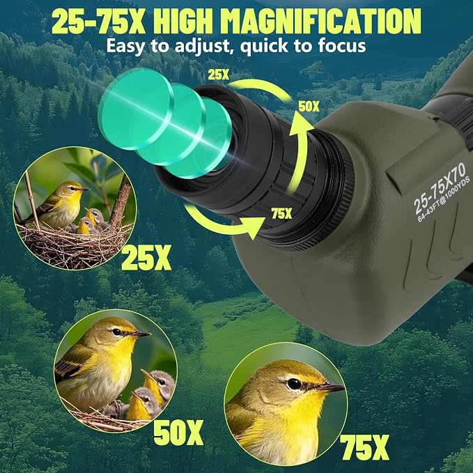25-75x70 Spotting Scope with Tripod for Target Shooting, Bird Watching