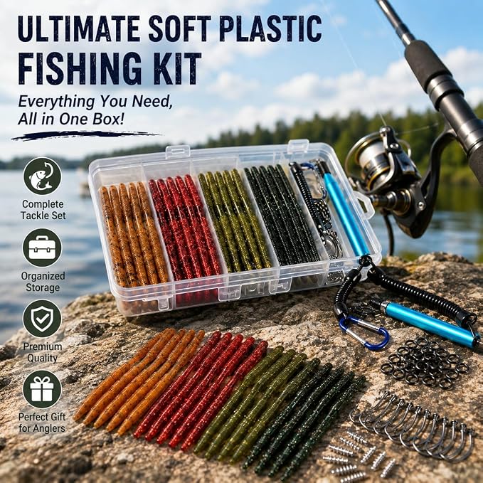 Crappie Fishing Lures Kit, 75/128/144Pcs Tube Lures Jigs Soft Plastic Baits | Includes Tube Lures, Jig Heads, Grub Worms & Swimbaits with Tackle Box for Bass, Trout, Freshwater & Saltwater Fishing
