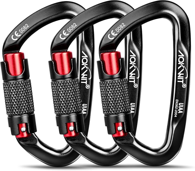 30KN Auto Locking Carabiner Clip Twist Lock UIAA Certified Large Climbing Carabiner Heavy Duty Carabiner for Rock Tree Climbing Rappelling Mountaineering Caving Rescue Arborist Aerial Yoga