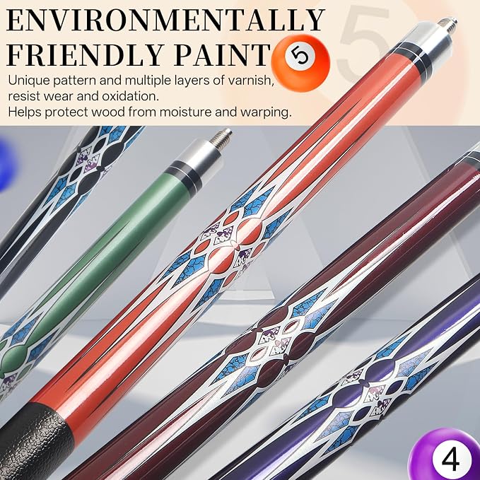 Kmise Pool Stick Set of - 58" Pool Cue Stick, Canadian Maple Professional Billiards Pool Cue, Pool Sticks for Adults, 18~21oz Multiple Colors