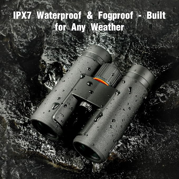 10x42 HD Binoculars for Adults High Powered with Low Light Night Vision – Lightweight Waterproof Binoculars with Smartphone Adapter for Hunting, Bird Watching, Stargazing & Outdoor Travel