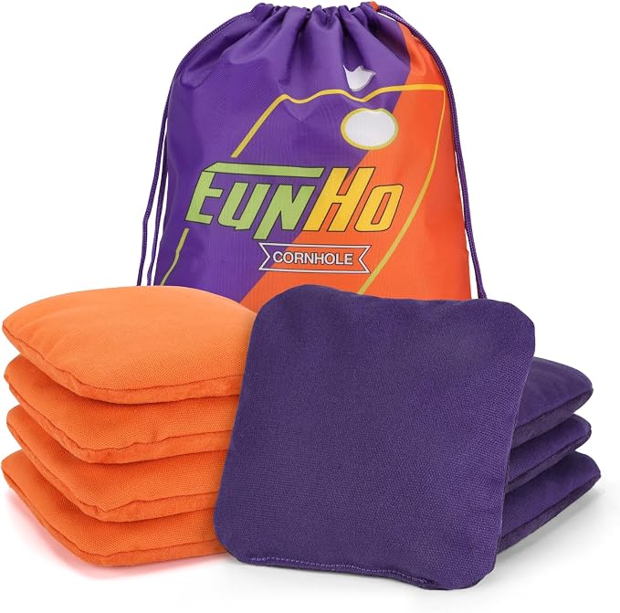 EunHo Regulation Cornhole Bags Set of 8 - Dual Sided Slick and Stick Cornhole Bean Bags for Tossing Game Professional All Weather Pro Corn Hole Bags with Tote Bag