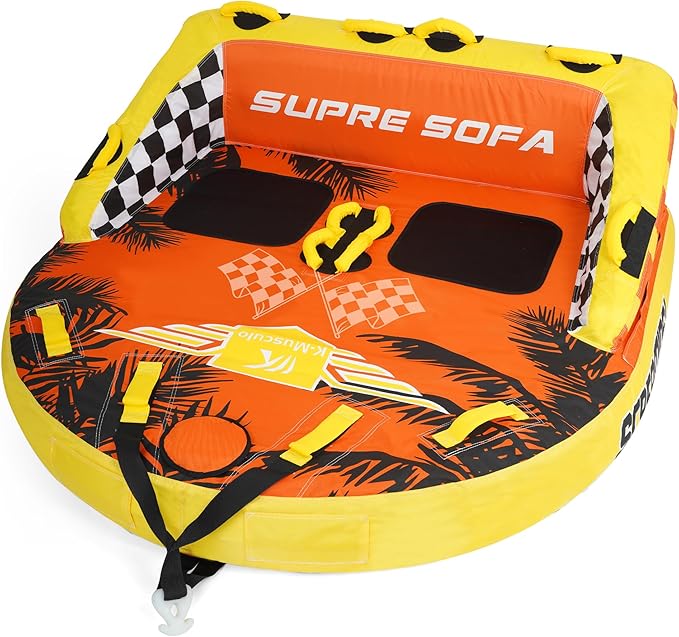Towable Tubes for Boating - 2-3 Person Shark Battle Tank, Boat Tubes & Towables, EVA Foam Pads, Drainage, Super Safe Handle, Quick Connector