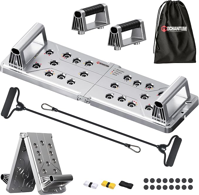 Pro Aluminum Push Up Board with Resistance Bands - 2026 Upgrade 1100 Lbs Heavy Duty Color-Coded Home Gym Equipment for Men, Women & Fitness Lovers with Metal Handles, Anti-Slip Pads & Carry Bag