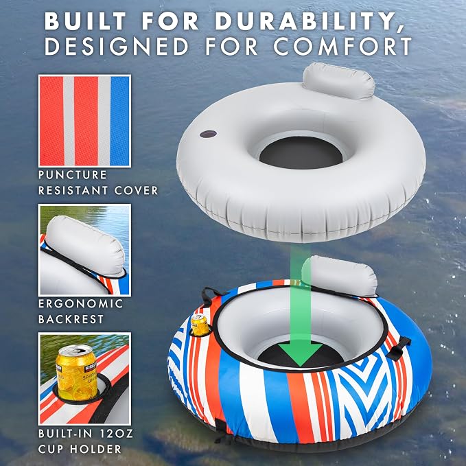 GoSports WOVN River Tube with Premium Canvas Cover - Heavy Duty Float for Rivers, Lakes, & Pools - Baja