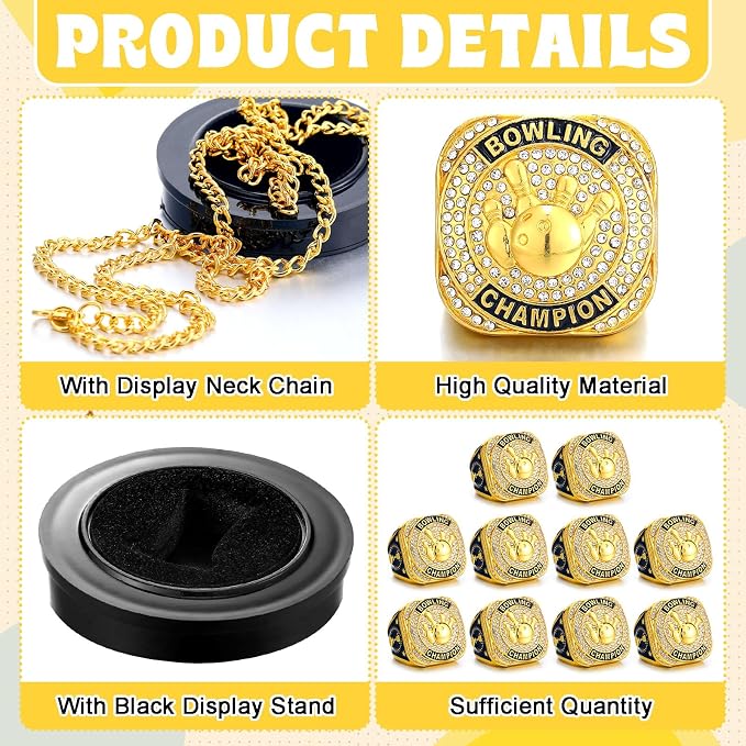 Highergo 10 Pcs Basketball Softball Baseball MVP Dancer Champion Trophy Ring with Display Stand Star Football Soccer Volleyball Golf Cheerleading Bowling Track Field