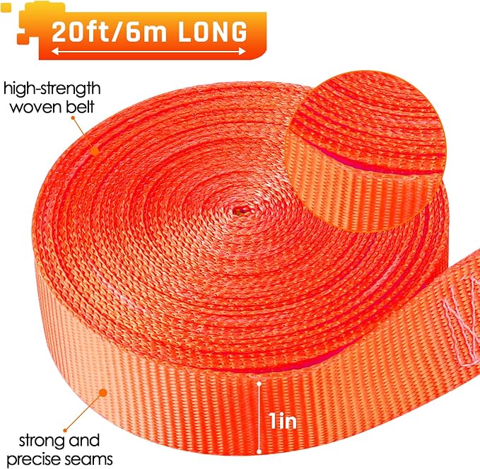 LIFERUN 10 Pack 1" x 20' Ratchet Straps Heavy Duty, 1760lbs Break Strength Endless Ratchet Strap, NO Hook, Tie Down Straps for Motorcycles, Goods, Luggage,Orange