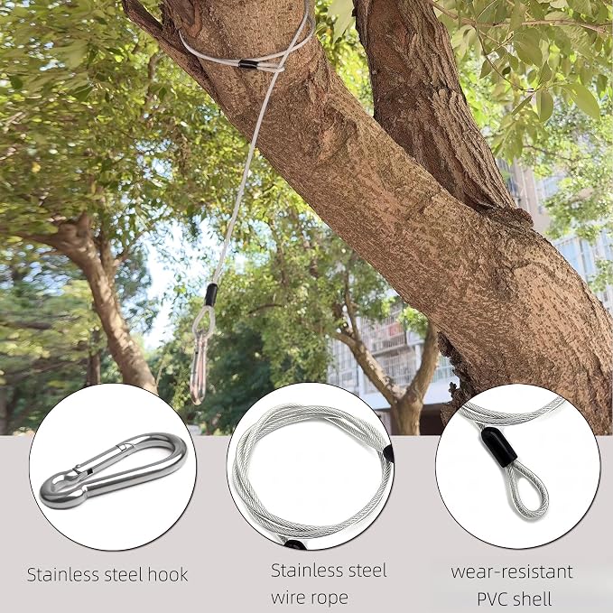 4 Pcs 20 Inch Premium Metal Planter Hangers，Bird Feeder Cable for Tree with Carabiner Clip，Bird House Hanging Hook and Chain Wire for Bird Feeders and Birdhouses，Baths，Baskets，Suet，Outdoor Camping