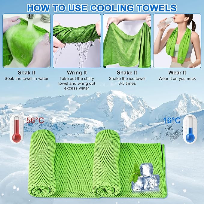 Sukeen Cooling Towel 20 Pack (40"x12") Ice Towel,Bulk Breathable Chilly Twoles,Microfiber Towel for Neck Face for Yoga,Sport,Running,Gym,Workout,Camping,Fitness,Travel & More Activities, Green