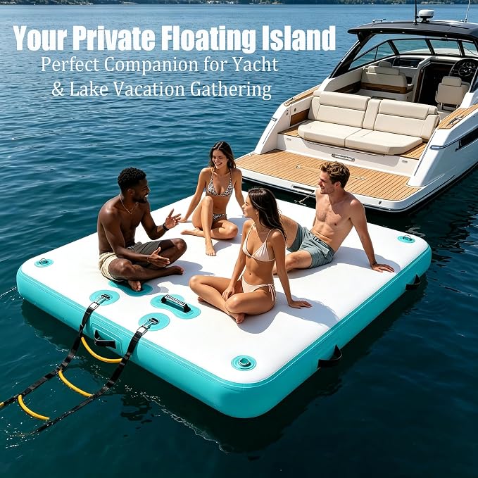 5ft/6ft/8ft/10ft Floating Dock Water Platform, Multi-People Inflatable Floating Mat, Dock Platform for Lake/Boats/Island/Swimming Pool
