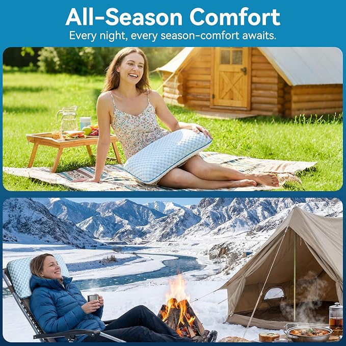 Camping Pillow with Memory Foam-Compressible Medium Firm, Ultralight Cooling Travel Pillow, Outdoor Pillows Ideal for Backpacking, Hiking, Camping, Airplane,Car, Small Beach Pillow with Washable Cover