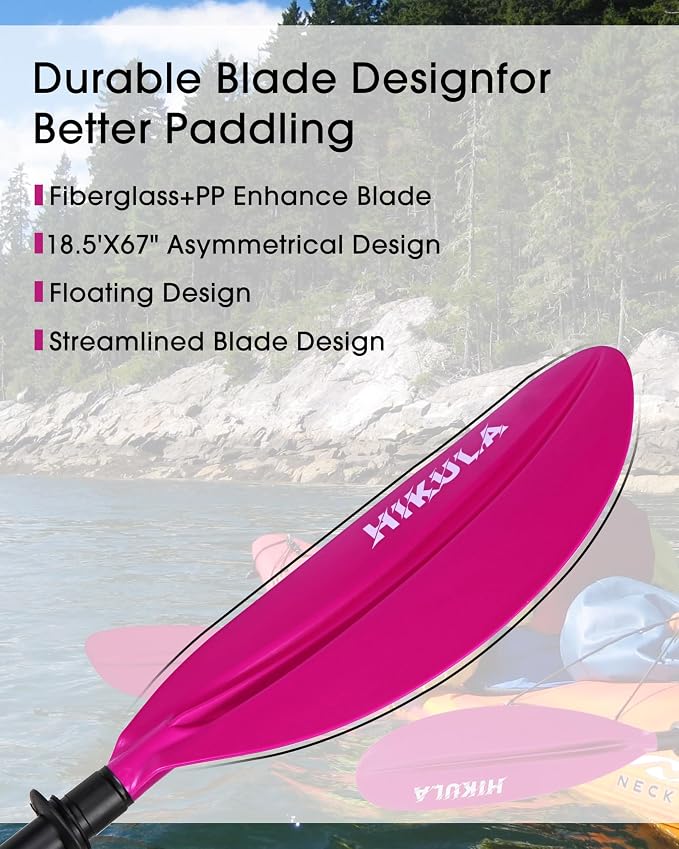 Kayak Paddles Aluminum Shaft Paddle with Nylon Blades, Floating Adjustable Kayaking Oars, 3 Piece, 220-240cm/86-94 Inches,Black/Rose/Teal