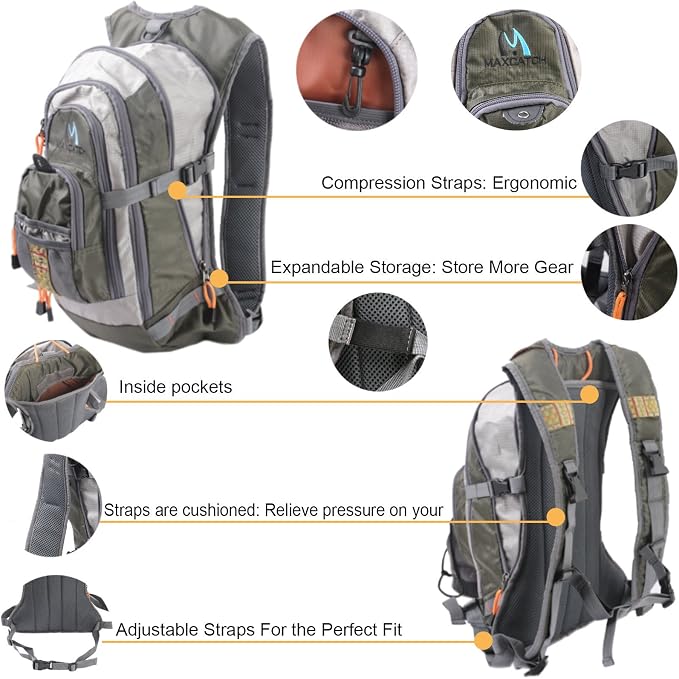 M MAXIMUMCATCH Maxcatch Fly Fishing Vest Pack for Men and Women Adjustable Outdoor Fishing (Vest/Sling Pack/Backpack)