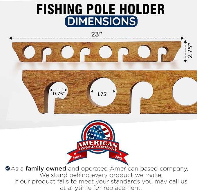 Rush Creek Creations 8 Fishing Rod Wall or Ceiling Storage Rack, Vertical or Horizontal Holder for Garage, 8 Rod and Reel Combo Capacity