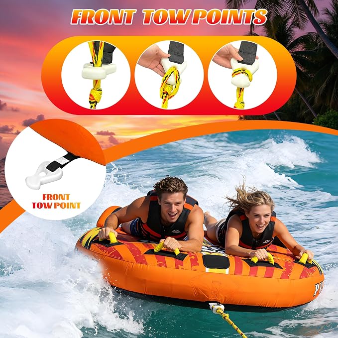 Towable Tubes for Boating Water Tubes - 2 Person Soaring Eagle, Heavy Duty Boat Tubes & Towables, EVA Foam Pads, Drainage, Quick Connector(F-1007)(F-1020)