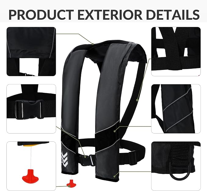 Automatic Inflatable Life Jackets for Adults Life Vests PFD Low Profile Load Capacity Up to 330lbs