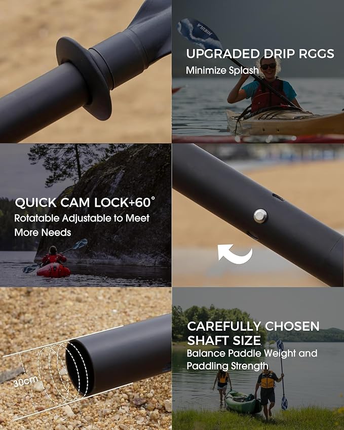 Kayak Paddles Aluminum Shaft Paddle with Nylon Blades, Floating Adjustable Kayaking Oars, 3 Piece, 220-240cm/86-94 Inches,Black/Rose/Teal