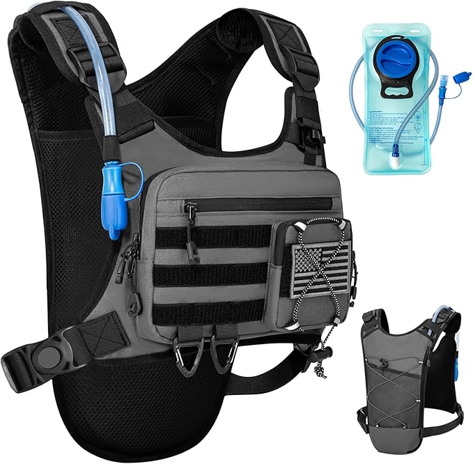 Hydration Vest with 2L Water Bladder for Men and Women,Lightweight Adjustable Hydration Backpack,Reflective Running Vest Chest Bag for Climbing Cycling Hiking