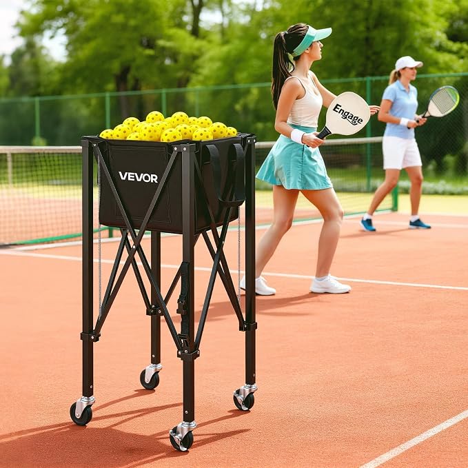 VEVOR Tennis & Pickleball Hopper Holds 200/175/150/120 Balls, 3-in-1 Tennis Foldable Pickleball Basket Cart for Easy Installation, Storage Bag for Tennis Training & Teaching