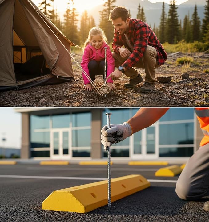 Rebar Stakes 16 Inch Metal Spikes for Asphalt 1/2 Inch Diameter-6 Pack Ground Stakes Heavy Duty for Speed Bump, Wheel Stop-Rebar Support Estacas de Metal-Ground Anchors -Tent Stakes