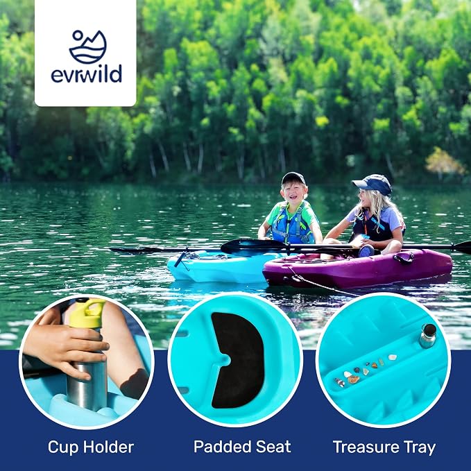 Evrwild Kids 6.5ft Kayak with Paddle, Lightweight Premium & Stable, 3-Level Footrest, Sit On Top for Youth to Teen Up to 130lbs