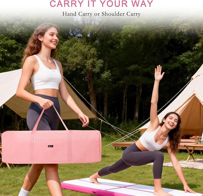 Gymnastics Air Mat Storage Bag, Portable Carry Case for Tumbling Mat & Air Pump, Heavy Duty Tumble Track Equipment Case with Handles for Training & Home Gym, Gymnastics Accessories, Pink (Bag Only)