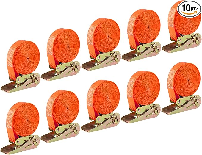 LIFERUN 10 Pack 1" x 20' Ratchet Straps Heavy Duty, 1760lbs Break Strength Endless Ratchet Strap, NO Hook, Tie Down Straps for Motorcycles, Goods, Luggage,Orange