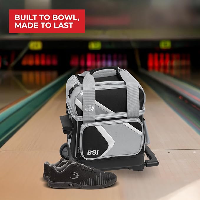 BSI Dash Roller Bowling Bag with Smooth Rolling Wheels, Padded Ball Compartment, Retractable Locking Handle, & Shoe Pocket