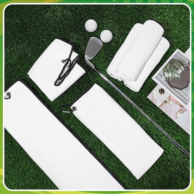 Batiyeer Golf Towels Bulk for Bags 16'' x 24'' Microfiber Waffle Pattern Golf Towels Trifold with Clip for Hiking,Tournament, Yoga