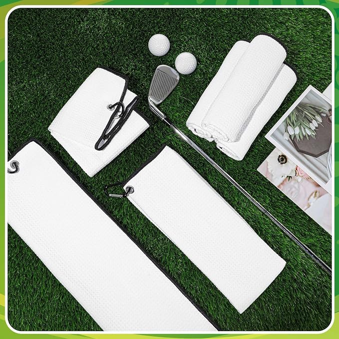 Batiyeer Golf Towels Bulk for Bags 16'' x 24'' Microfiber Waffle Pattern Golf Towels Trifold with Clip for Hiking,Tournament, Yoga