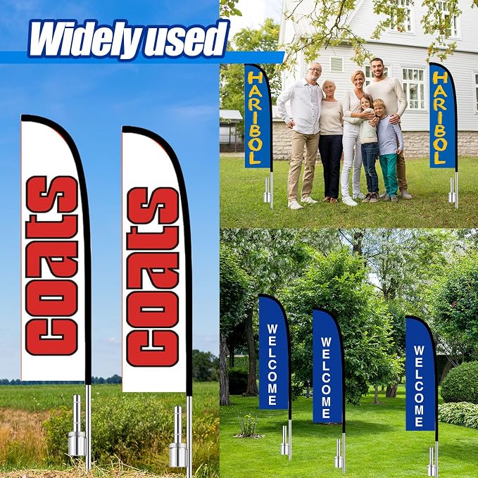 Pelopy 8 Pcs Feather Flag Ground Spike Ground Stake Flag Base Heavy Duty Flags Pole Holder for Outdoor Banner Stakes Fits Poles with 0.65 Inch Inner Diameter, Stake Only (20 Inch)