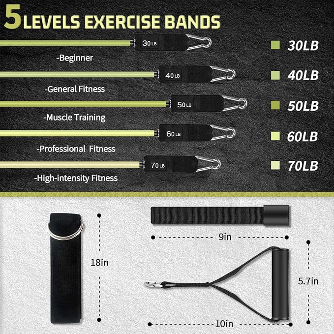 VEICK Resistance Bands Set, 10-150 LBS Stackable Exercise Bands with Handles, Ankle Straps & Door Anchor, Workout Bands for Home Gym, Yoga, Pilates, Physical Therapy for Men Women