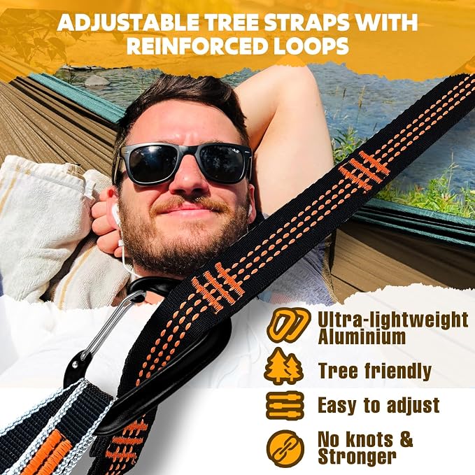 NATUREFUN Ultra-Light Travel Camping Hammock | 300kg Load Capacity,Breathable,Quick-Drying | 2 x Premium Carabiners,2 x Nylon Slings Included | Outdoor Indoor Garden