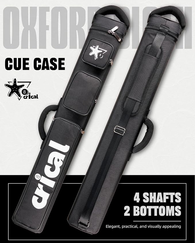 CRICAL Pool Cue Case 2x4 Hard Pool Stick Case Holds 2 Butts and 4 Shafts for Adults Billiard Cue Case with Soft Shoulder Straps