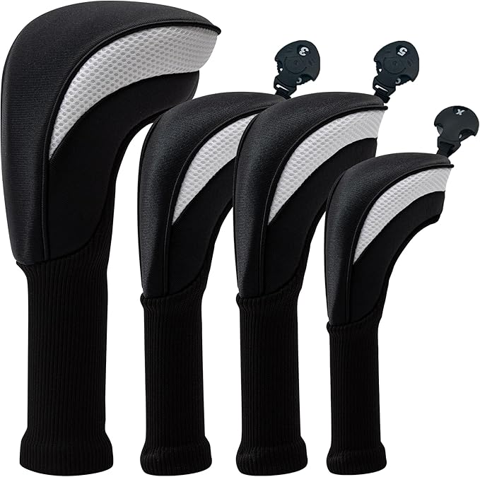 Golf Club Head Covers for Woods 3/4/5/6 Pieces Long Neck Mesh Sports Golf Club Headcovers Set with Interchangeable No. Tags 3 4 5 6 7 X Golf Accessories for Men Women