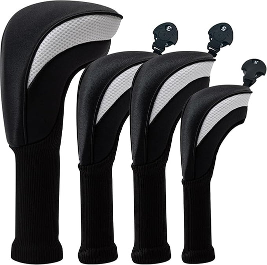 Golf Club Head Covers for Woods 3/4/5/6 Pieces Long Neck Mesh Sports Golf Club Headcovers Set with Interchangeable No. Tags 3 4 5 6 7 X Golf Accessories for Men Women