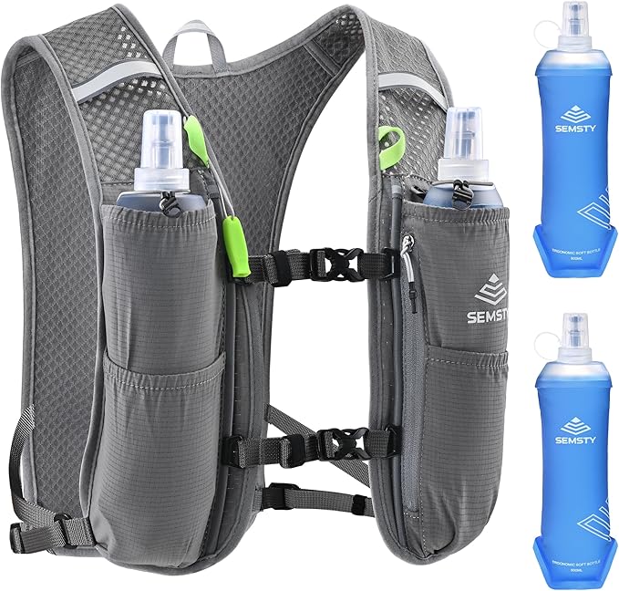 Running Vest for Women Men, 5L Hydration Vest with Dual 500ml Soft Flask, Lightweight Water Backpack, Adjustable Chest Straps Running Hydration Backpack for Running Cycling Hiking
