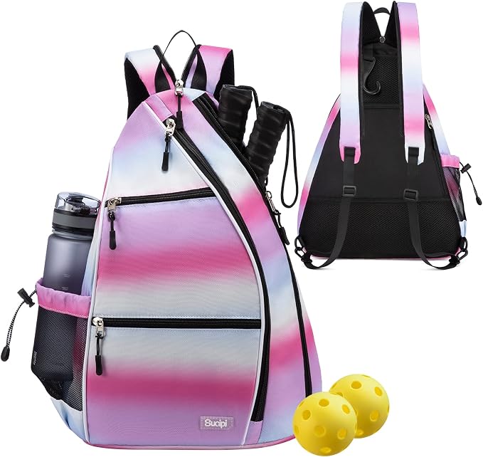 Sucipi Pickleball Bag - Men's & Women's Pickleball Backpack, Adjustable Sling Bag w/Fence Hook/Large Capacity/Safety Pocket